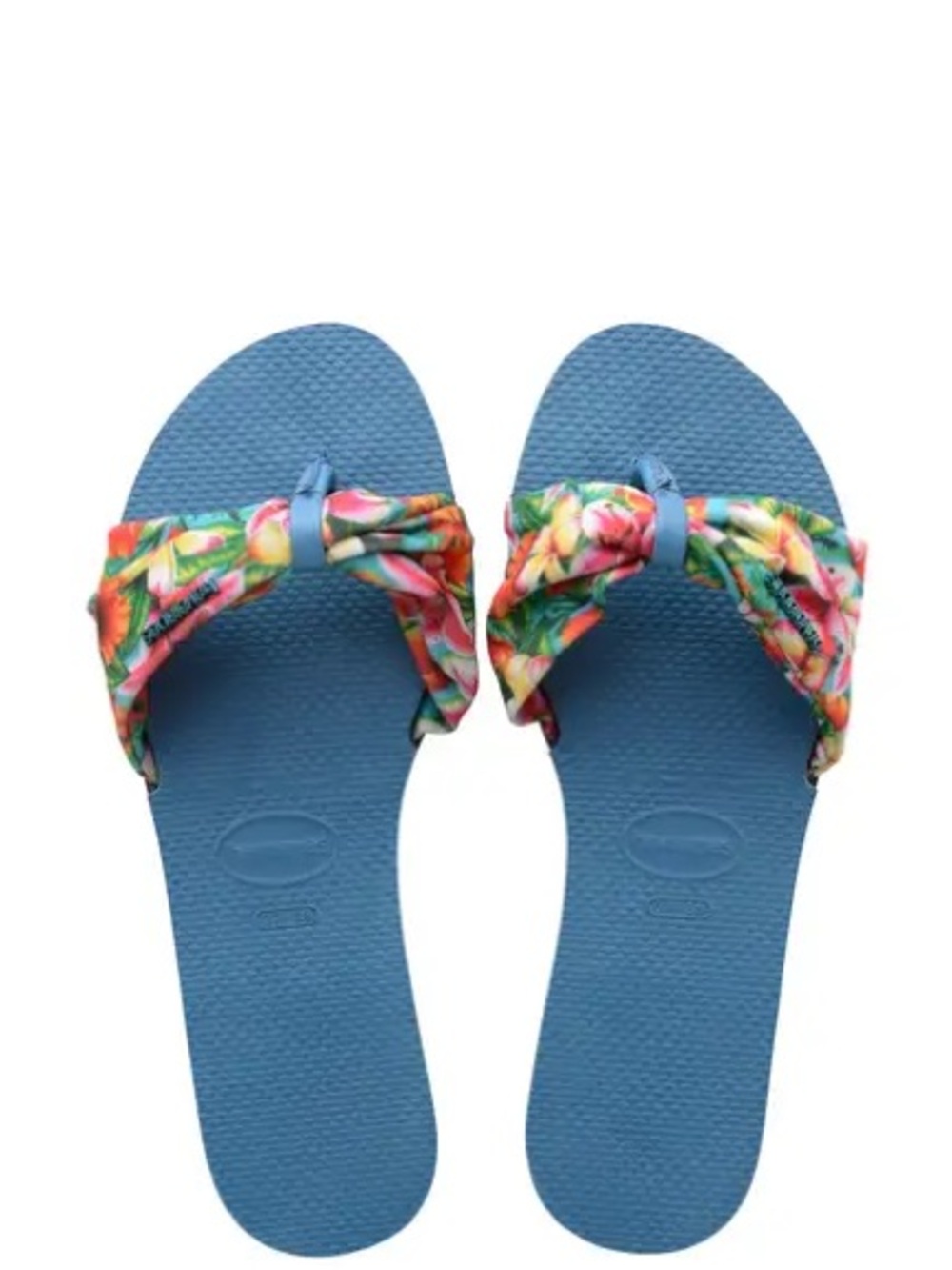 Havaianas Blue Flip Flops with Multicolor Floral Straps. Size 39-40.
